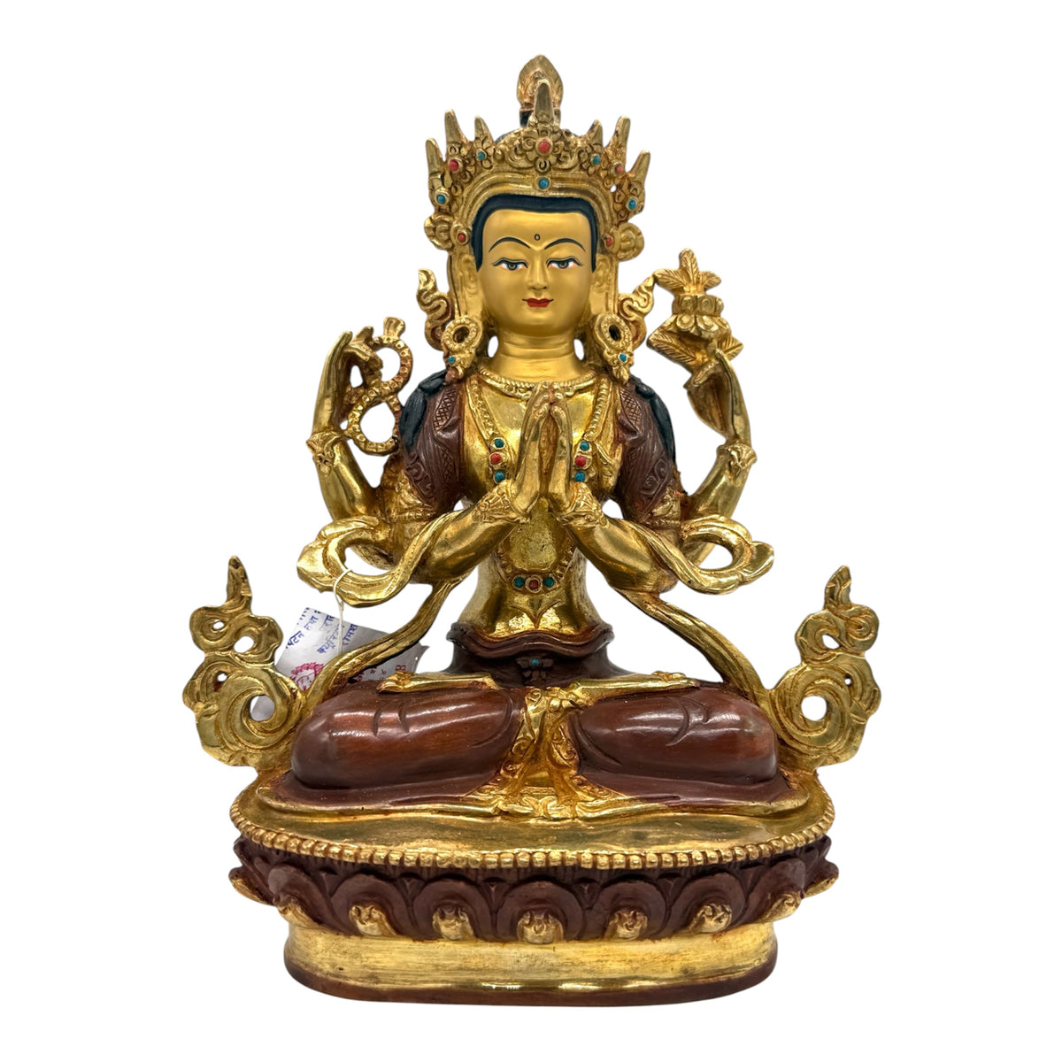 Avalokiteshvara Chenrezig Statue mit goldplattiertem Gesicht, Vorderansicht