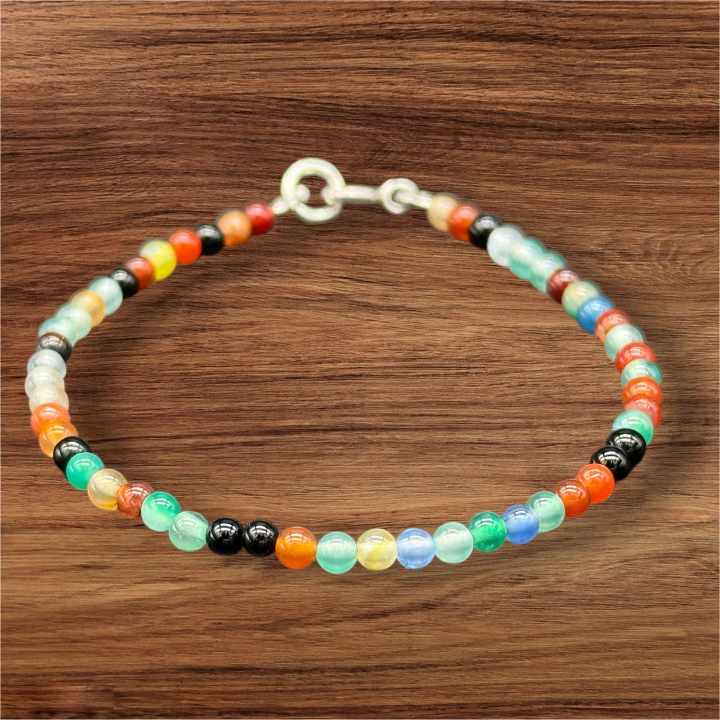 7 Chakra Armband 925 Silber - Bunte Edelsteine 4mm 18 cm