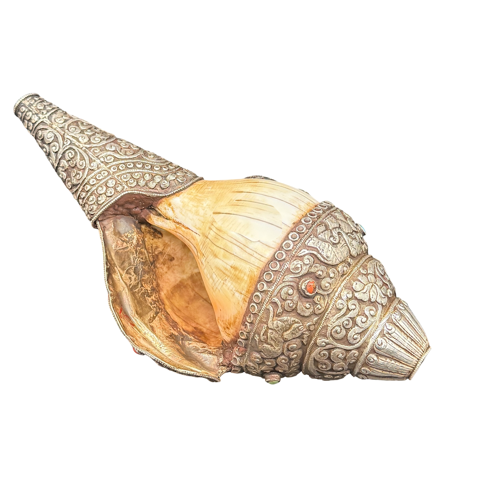 Muschelschale mit toller detaillierter Silberarbeit handgefertigte