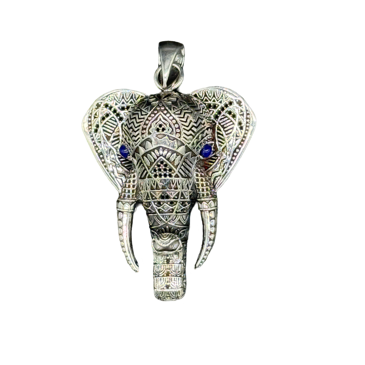 Pendentif tête d'éléphant en argent sterling 925 massif