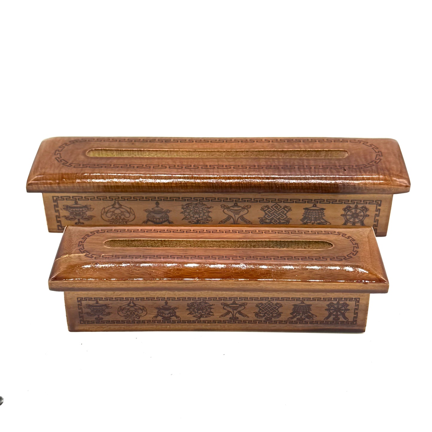 Räuchergefäß aus Holz mit 8 tibetischen Glückssymbolen