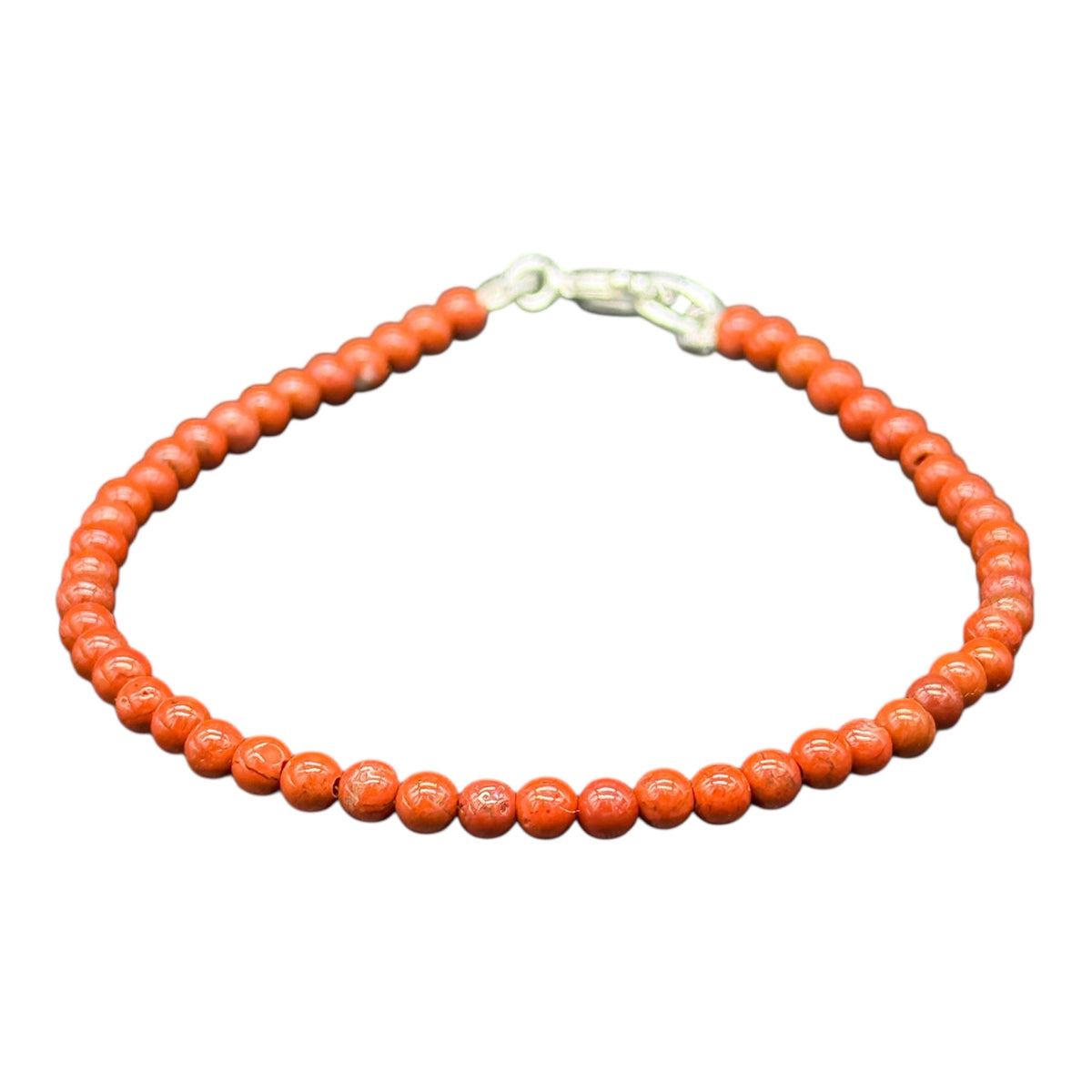 Bracelet en jaspe rouge et argent sterling 925 - Pierres orange 4 mm - 18 cm