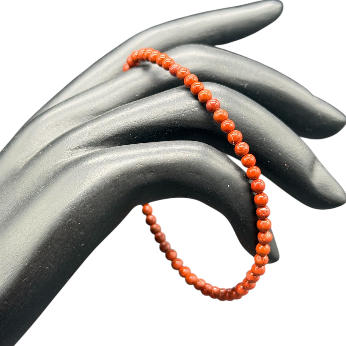Bracelet en jaspe rouge et argent sterling 925 - Pierres orange 4 mm - 18 cm