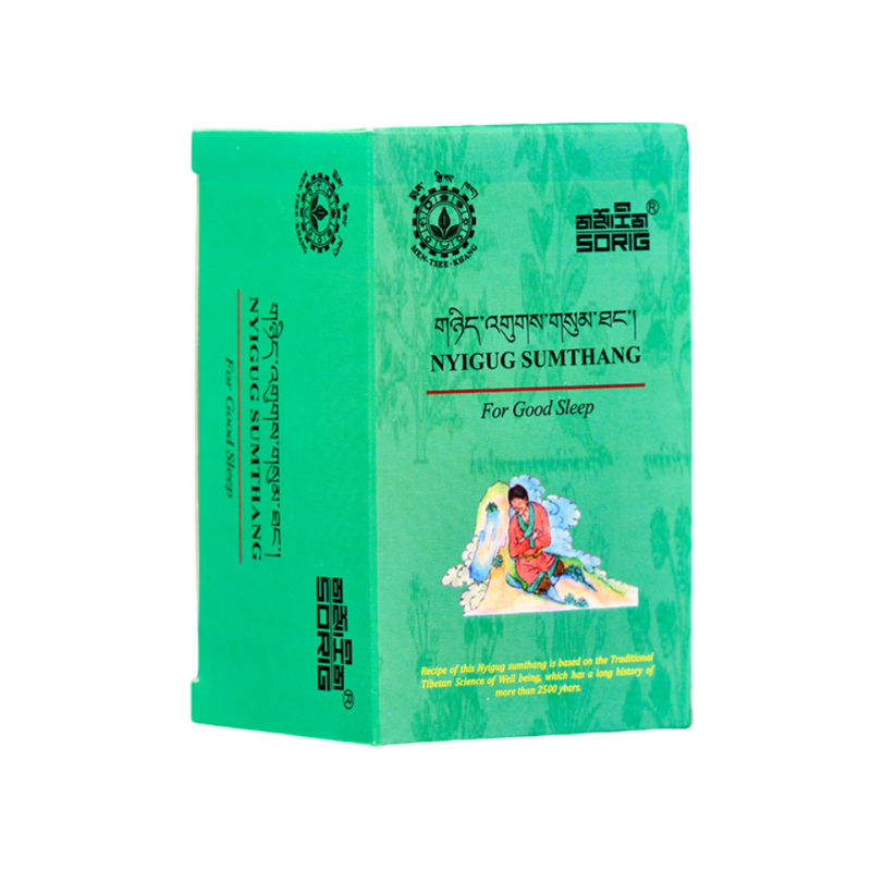 Sorig Nyigug Sumthang Abendtee in einer grüne Verpackung.