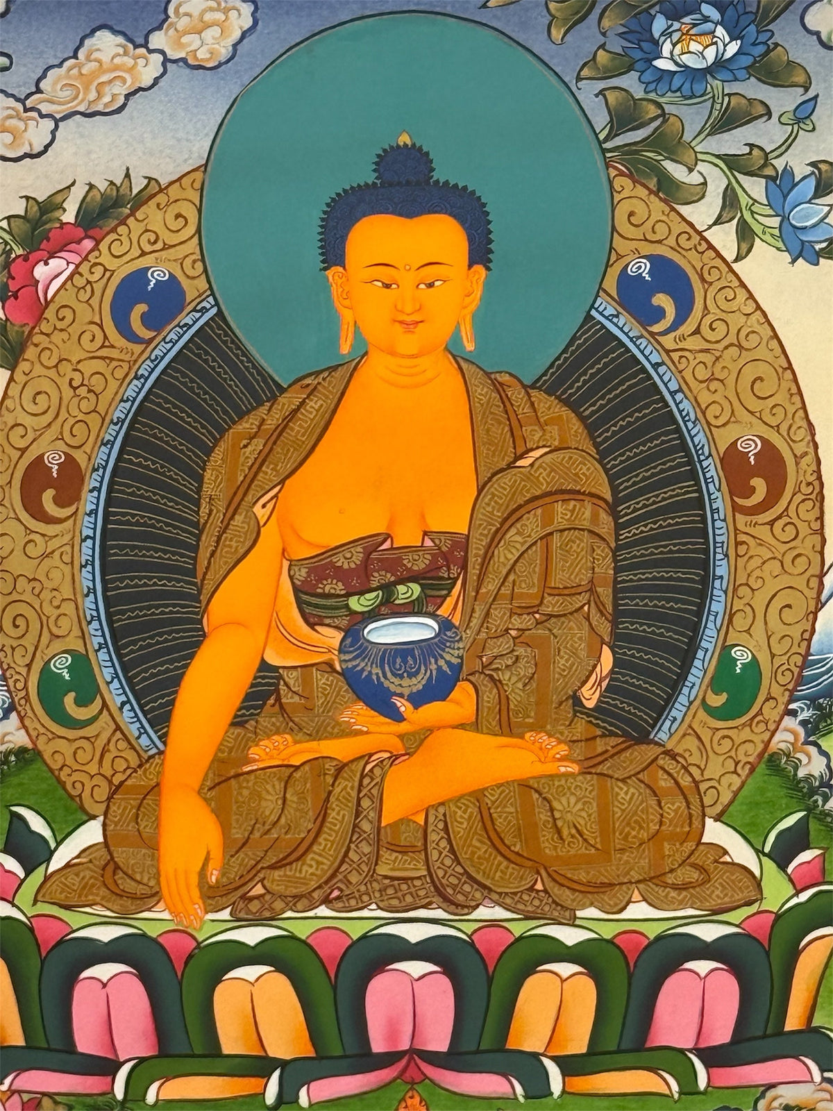 Buddha Shakyamuni Thangka – hand painted from Nepal, 81 × 65 cm
