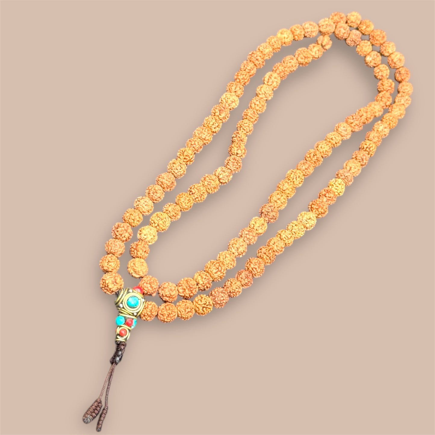 Rudraksha Mala 108 Beads with Brass Guru Bead - 8mm 80cm