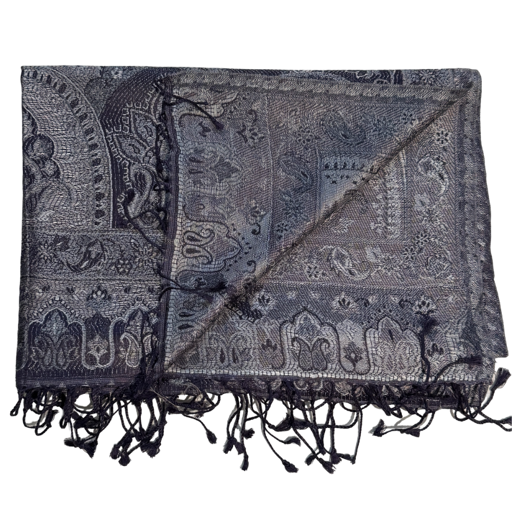 Super Soie 100% soie | Gris argenté sur bleu