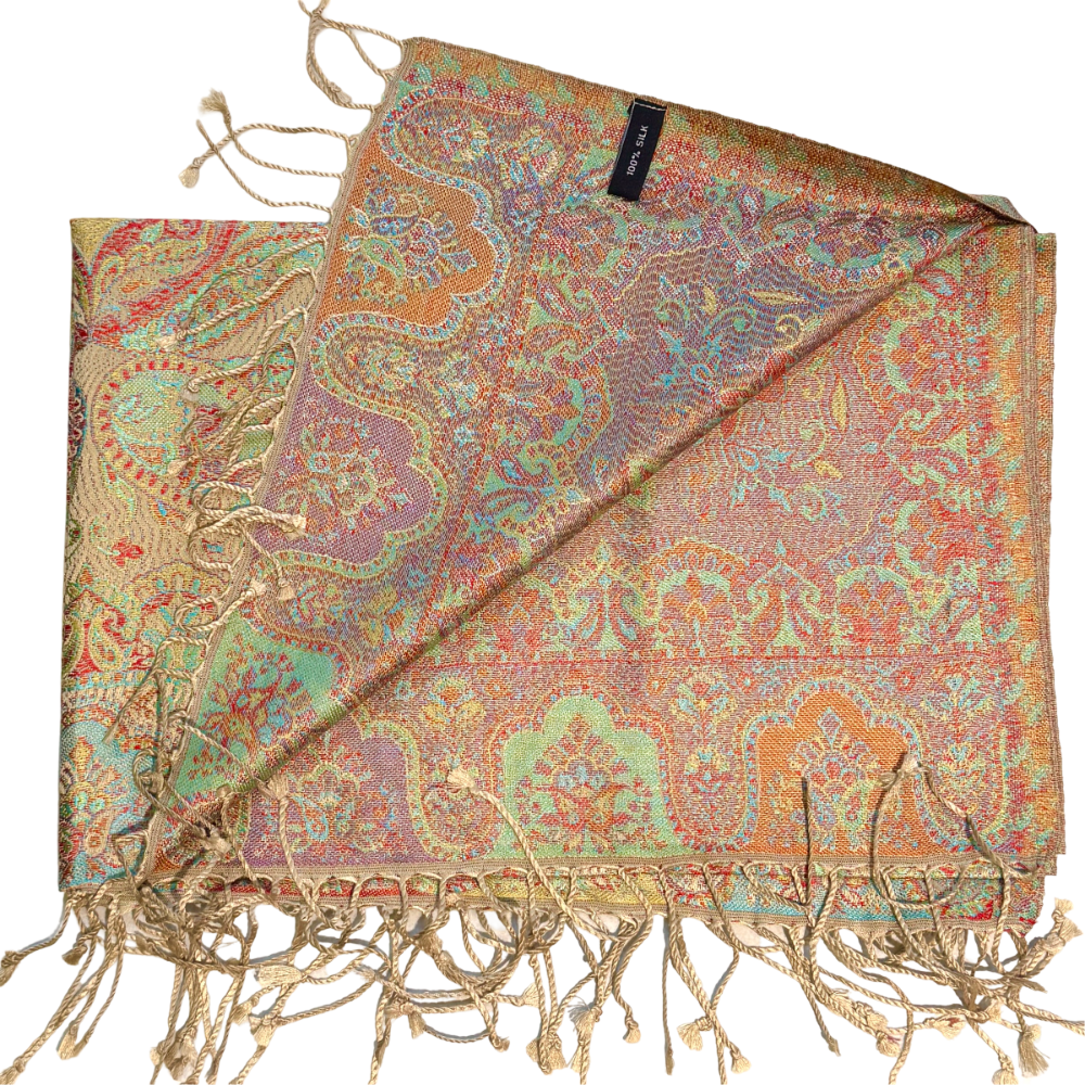 Super Silk 100 % Seide | Türkis Rot auf Beige