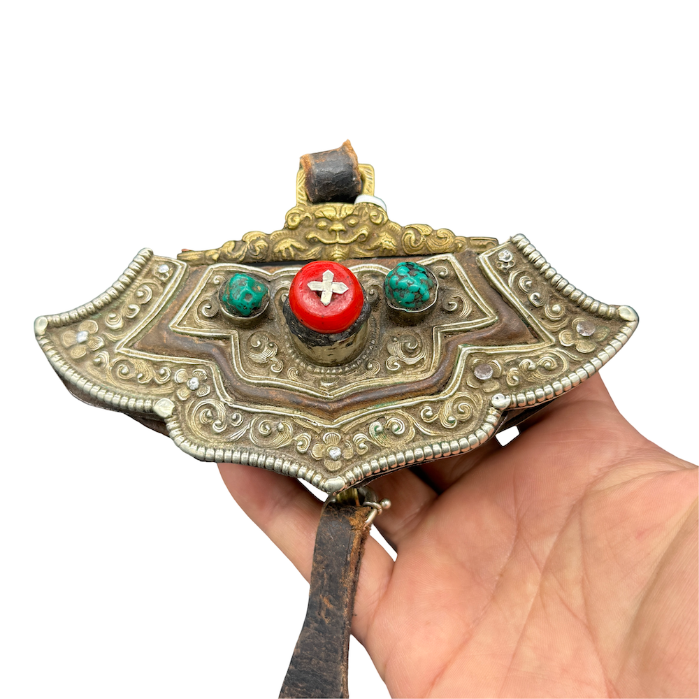 Handcrafted Tibetan Leather Bag with Fine Silverwork