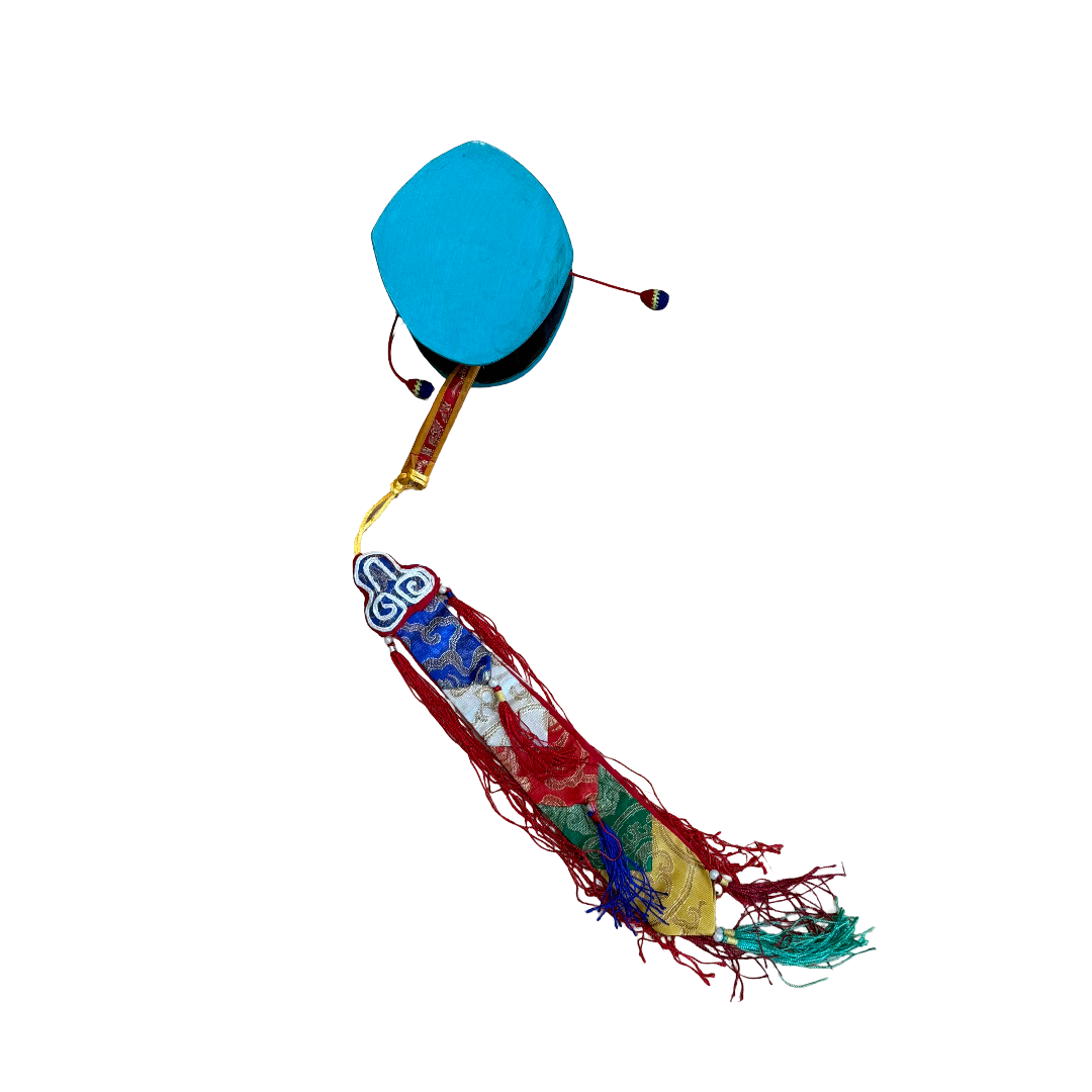 Tibetische Handtrommel – Damaru mit Brokatband und Quasten