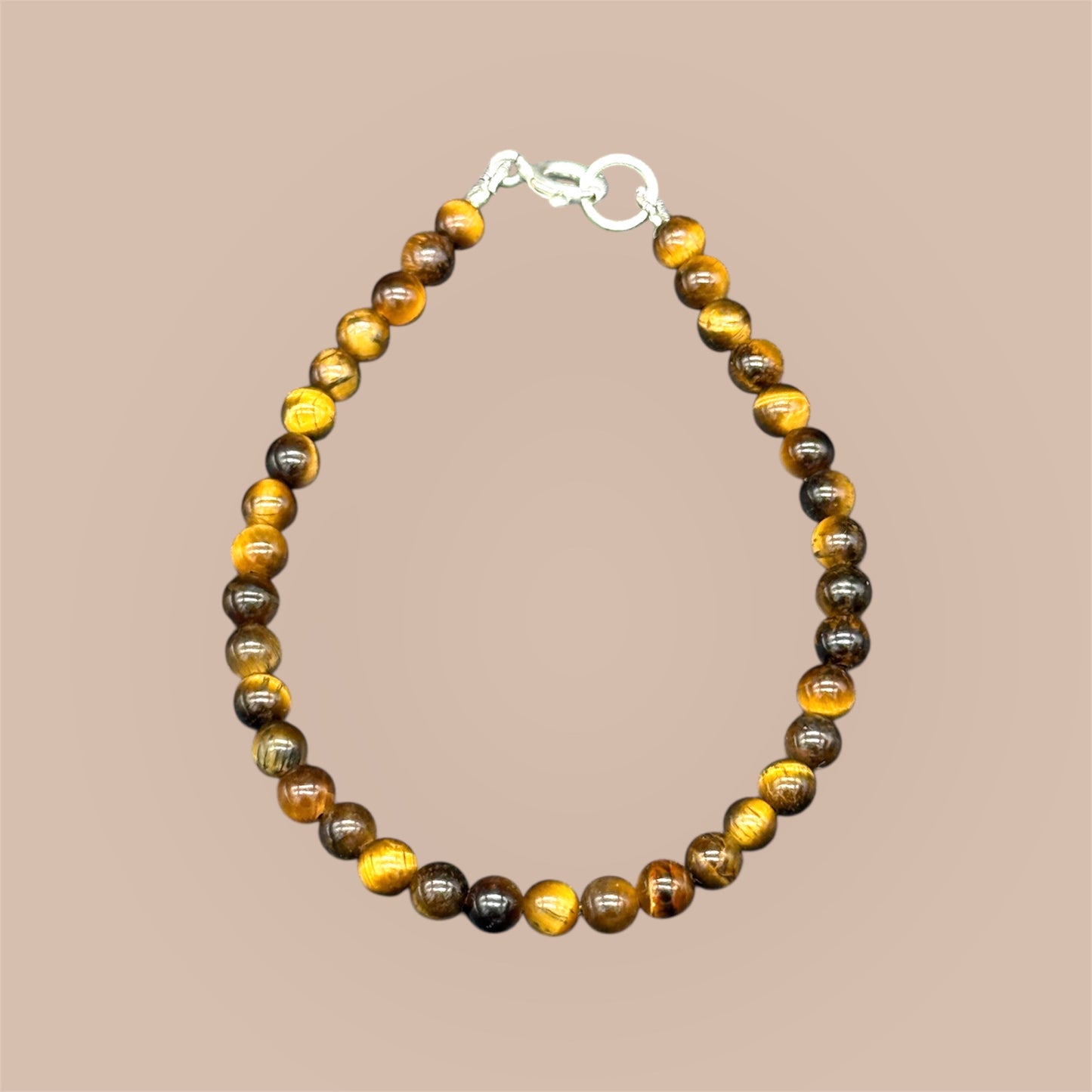 Tiger's Eye Bracelet 925 Sterling Silver - Golden Brown Gemstones 4mm 18cm