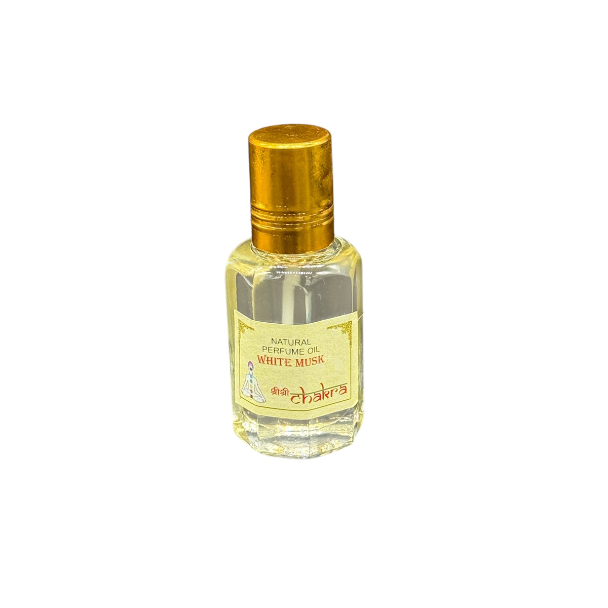 Zeigt Ölparfum aus weisser Moschus mit weisser Hintergrund