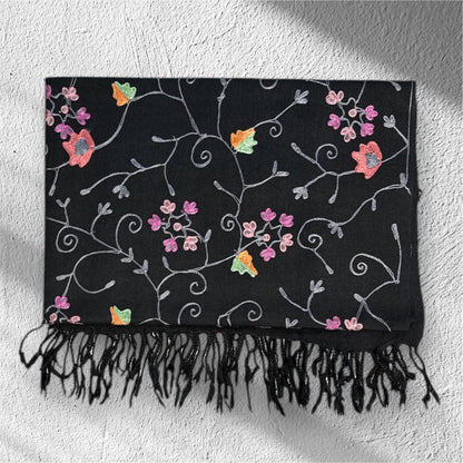 Ari Jaal Shawl in Merino Wool - Hand-Embroidered 75x200 cm - 5 Colors