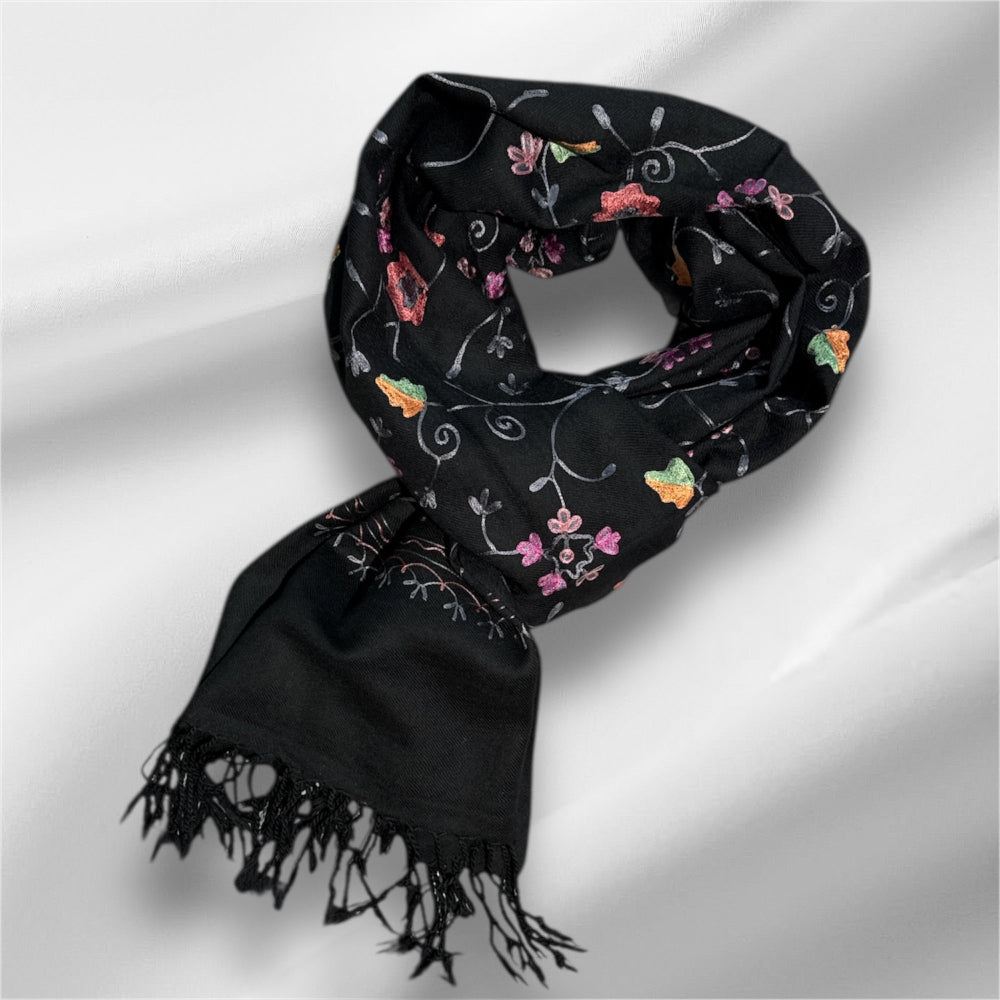 Ari Jaal Shawl in Merino Wool - Hand-Embroidered 75x200 cm - 5 Colors