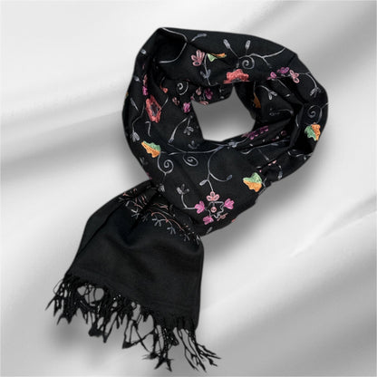 Ari Jaal Shawl in Merino Wool - Hand-Embroidered 75x200 cm - 5 Colors