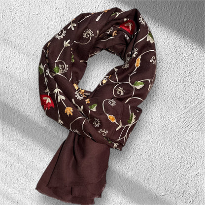 Ari Jaal Shawl in Merino Wool - Hand-Embroidered 75x200 cm - 5 Colors