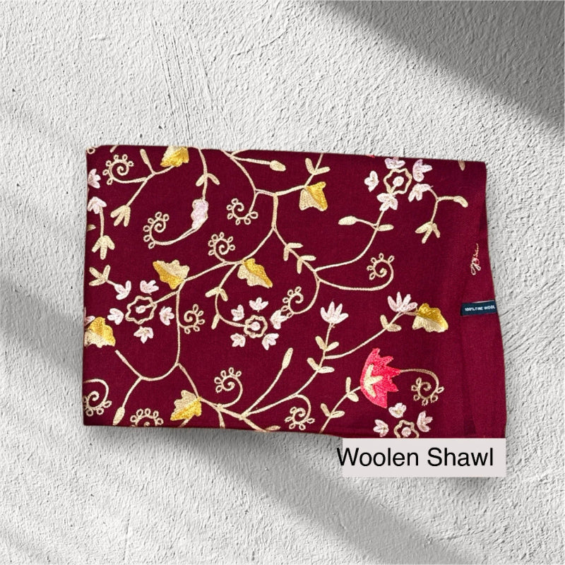 Ari Jaal Shawl in Merino Wool - Hand-Embroidered 75x200 cm - 5 Colors