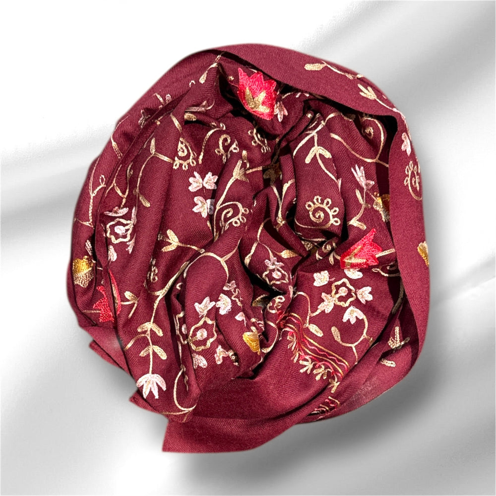 Ari Jaal Shawl in Merino Wool - Hand-Embroidered 75x200 cm - 5 Colors