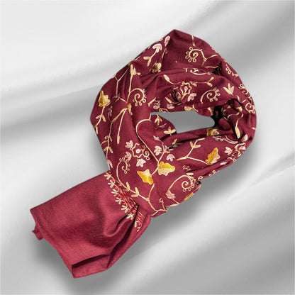 Ari Jaal Shawl in Merino Wool - Hand-Embroidered 75x200 cm - 5 Colors