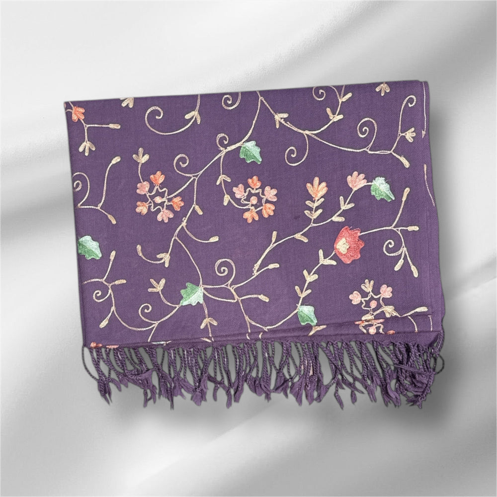 Ari Jaal Shawl in Merino Wool - Hand-Embroidered 75x200 cm - 5 Colors