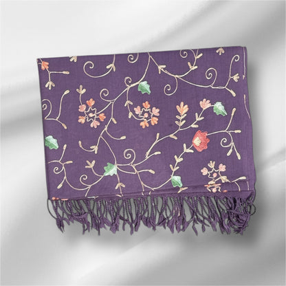 Ari Jaal Shawl in Merino Wool - Hand-Embroidered 75x200 cm - 5 Colors