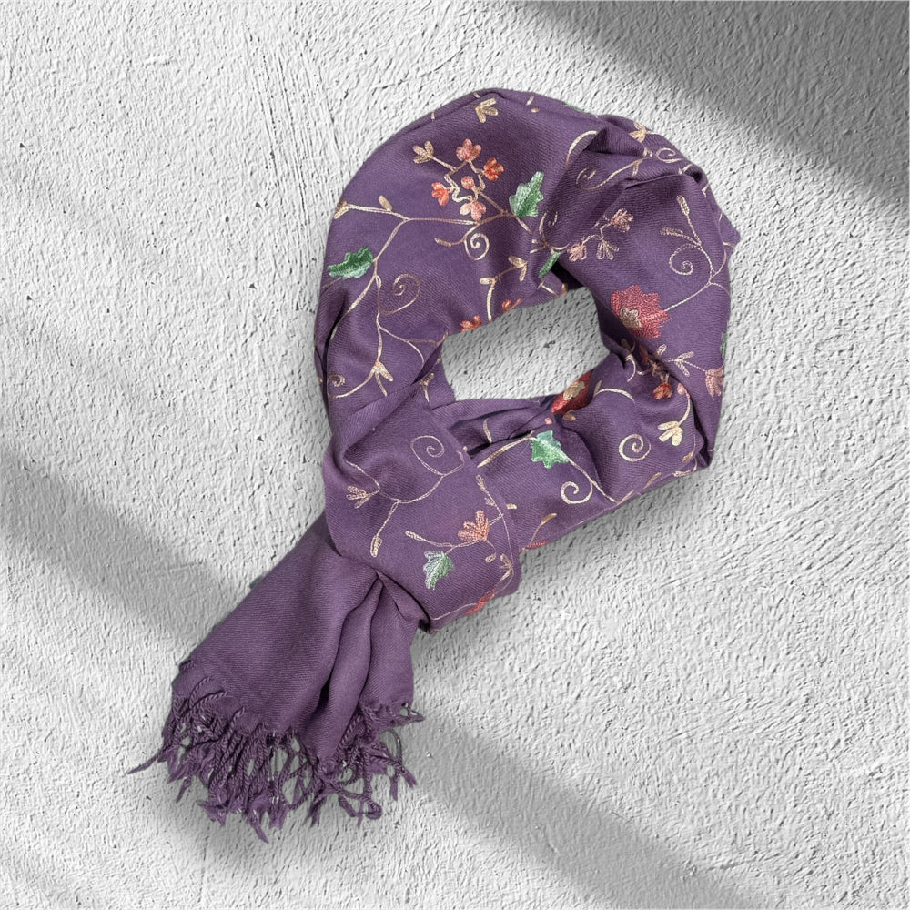 Ari Jaal Shawl in Merino Wool - Hand-Embroidered 75x200 cm - 5 Colors