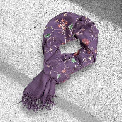 Ari Jaal Shawl in Merino Wool - Hand-Embroidered 75x200 cm - 5 Colors