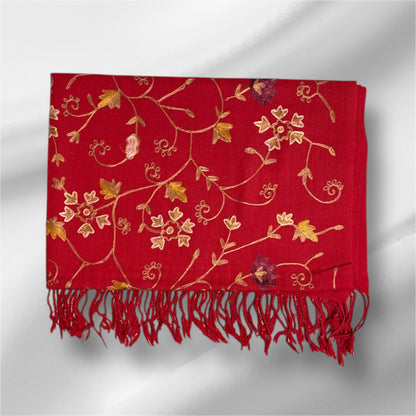 Ari Jaal Shawl in Merino Wool - Hand-Embroidered 75x200 cm - 5 Colors