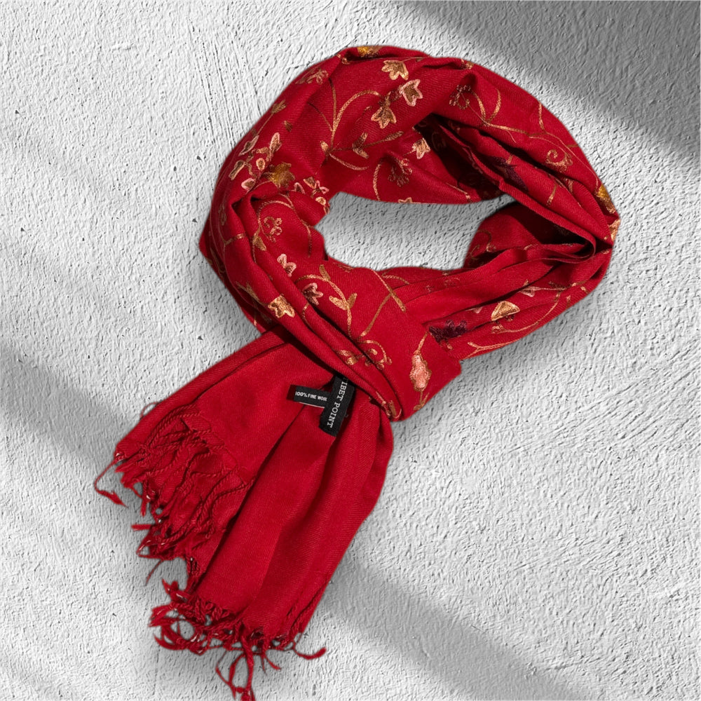 Ari Jaal Shawl in Merino Wool - Hand-Embroidered 75x200 cm - 5 Colors