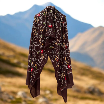 Ari Jaal Shawl in Merino Wool - Hand-Embroidered 75x200 cm - 5 Colors