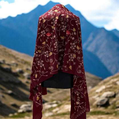 Ari Jaal Shawl in Merino Wool - Hand-Embroidered 75x200 cm - 5 Colors