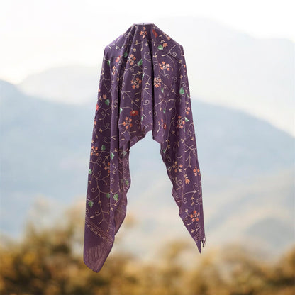 Ari Jaal Shawl in Merino Wool - Hand-Embroidered 75x200 cm - 5 Colors