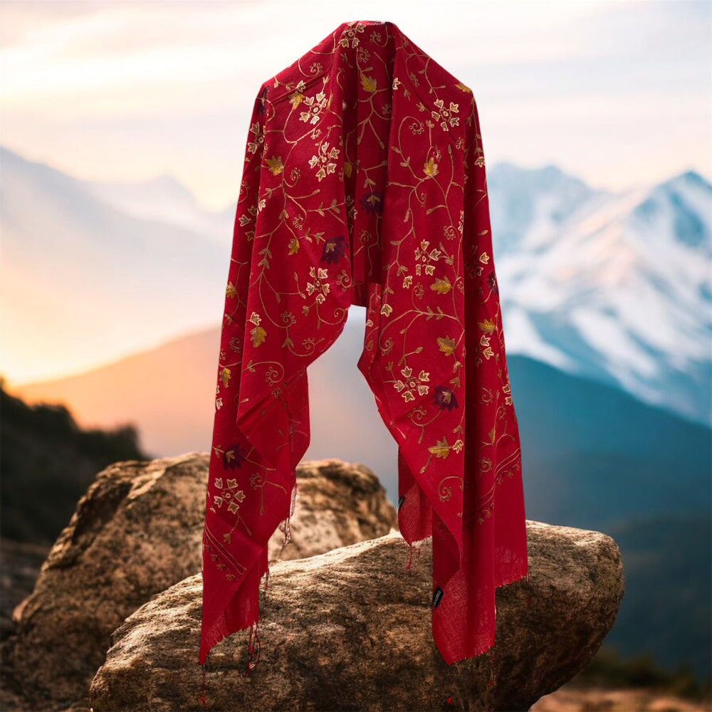 Ari Jaal Shawl in Merino Wool - Hand-Embroidered 75x200 cm - 5 Colors