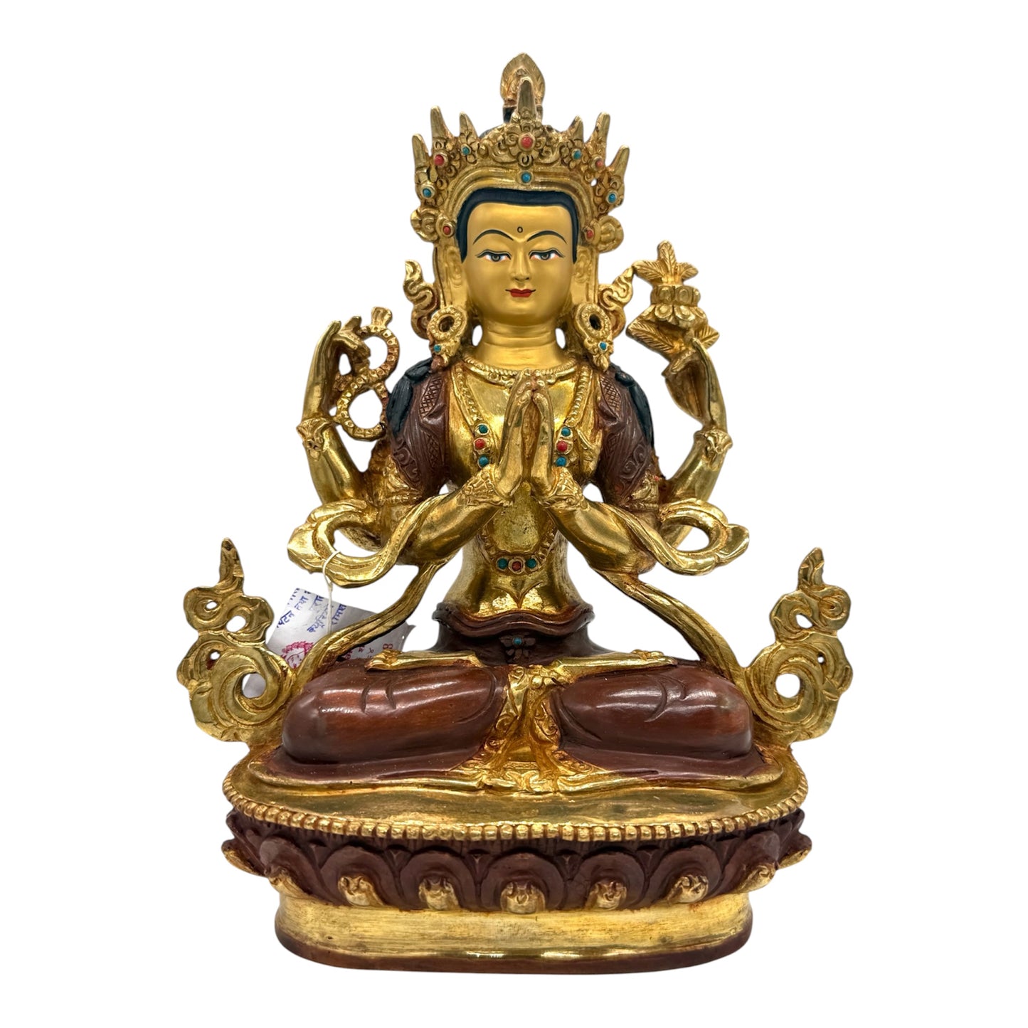 Avalokiteshvara Chenrezig Statue mit goldplattiertem Gesicht, Vorderansicht