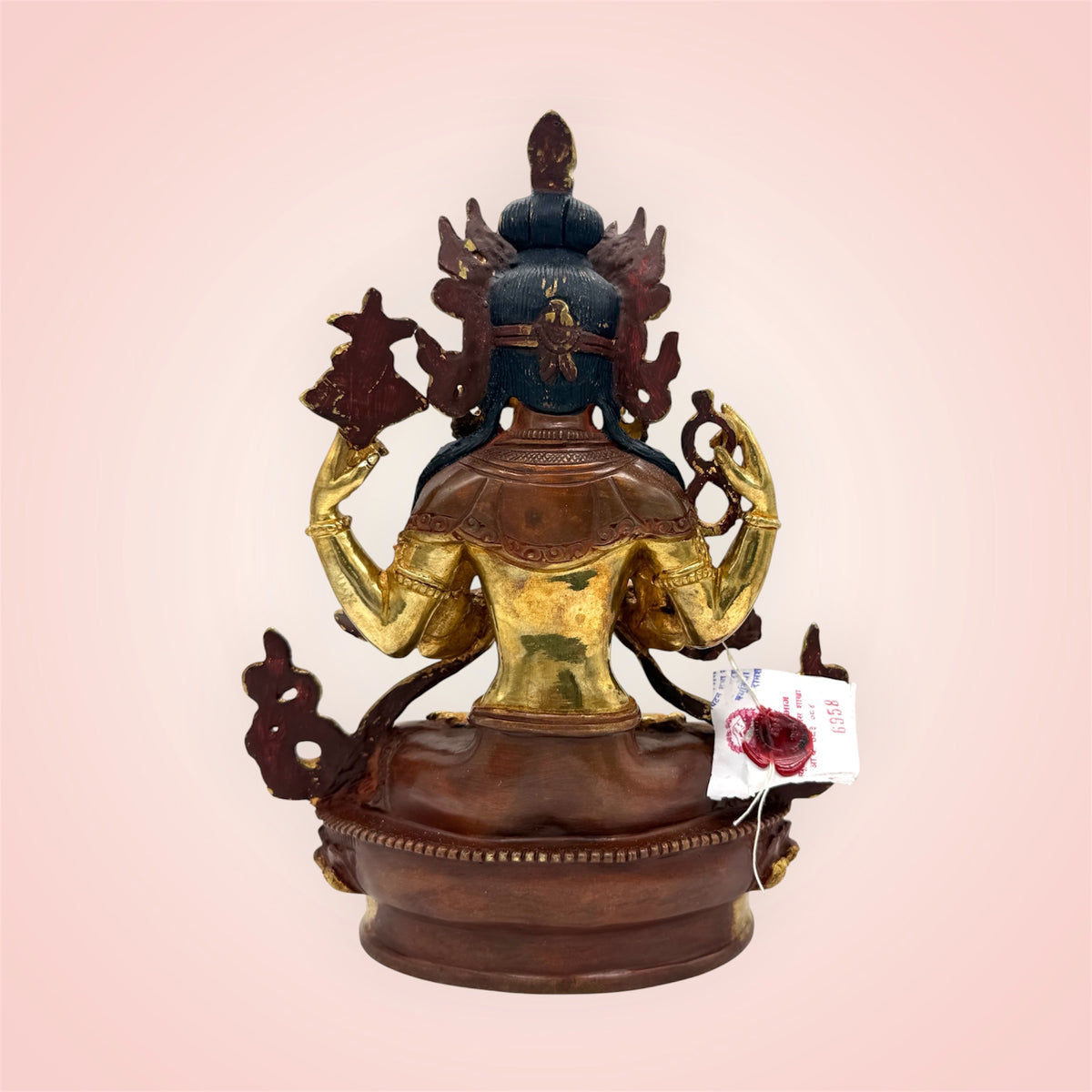 Avalokiteshvara Chenrezig Statue aus Nepal, Rückansicht