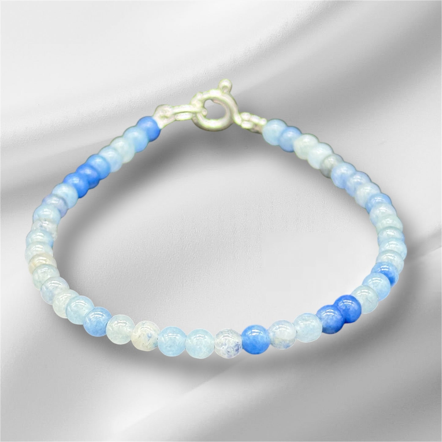 Blue Aventurine Bracelet with Silver Clasp - 18 cm