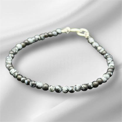 Floral Jasper Bracelet, 925 Sterling Silver - 4mm Beads, 18 cm