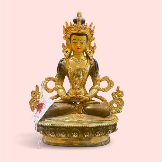 Buddha Amitayus  Vergoldet hand gemacht aus Nepal Front Ganz Körper  Aufnahme