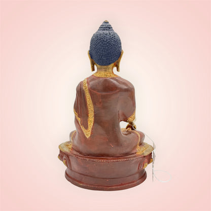 Rückansicht einer Buddha Shakyamuni Statue aus Kupfer