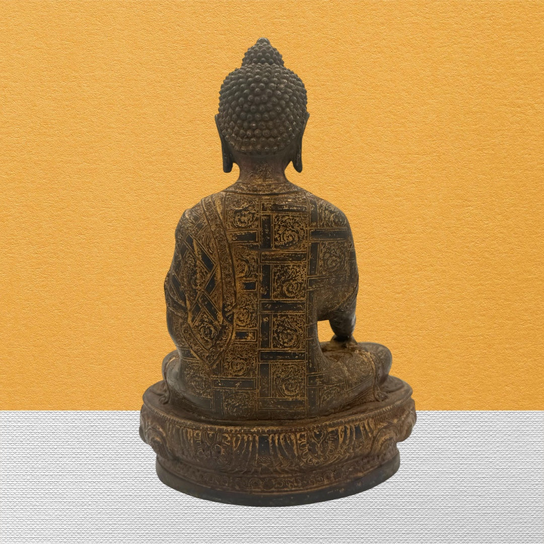 Alter Buddha Shakyamuni aus Kupfer, Seitenansicht