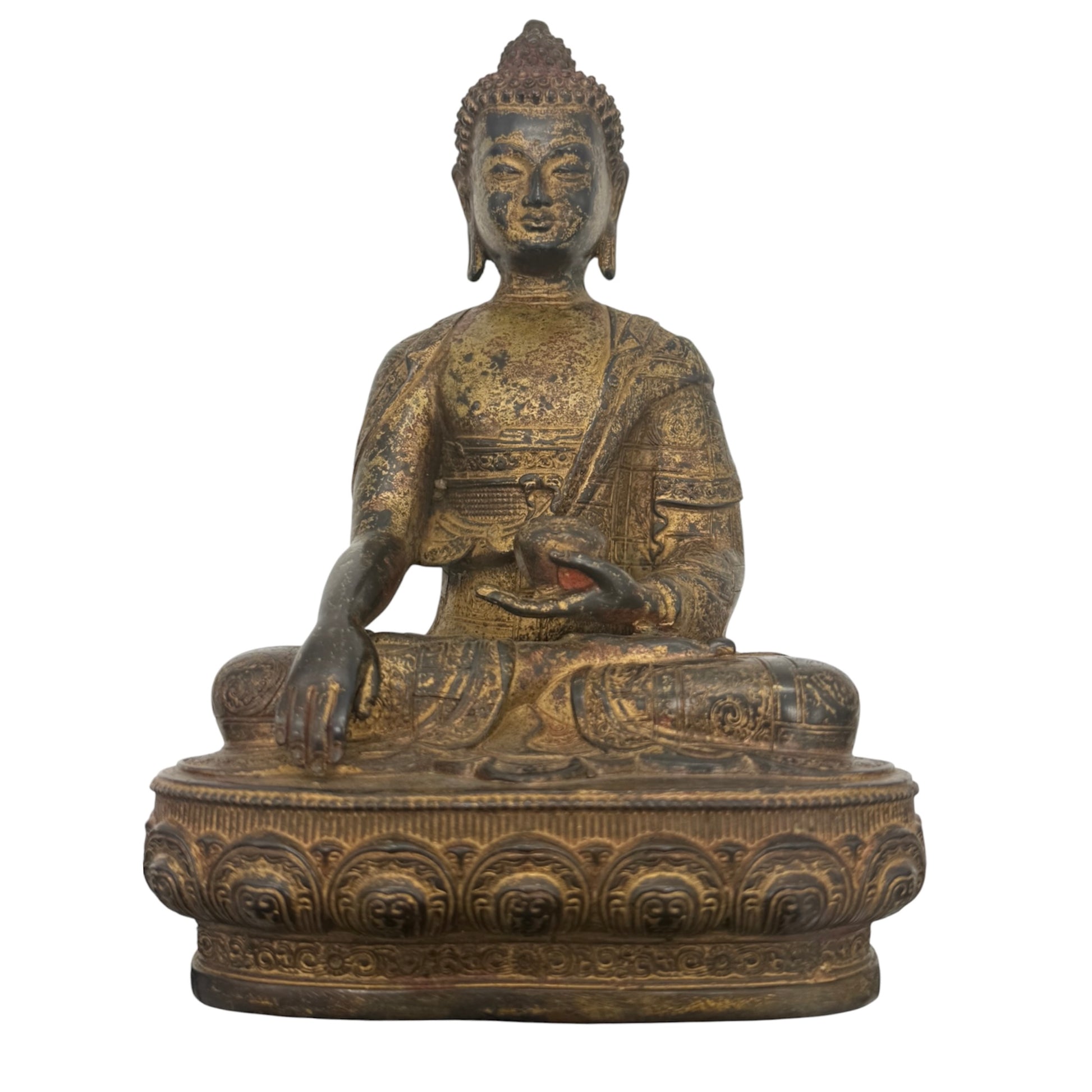 Detailansicht einer alten Buddha Shakyamuni Statue aus Tibet