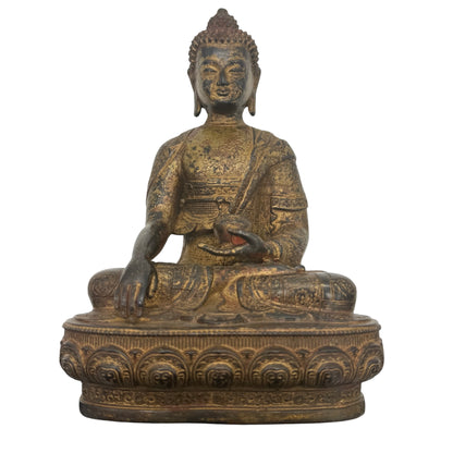 Detailansicht einer alten Buddha Shakyamuni Statue aus Tibet
