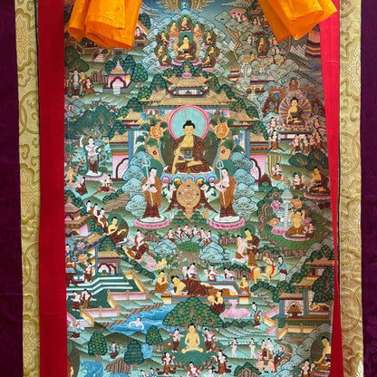 Buddha Shakyamuni Thangka – Buddhas Lebensreise -Handgemalt, aus Nepal