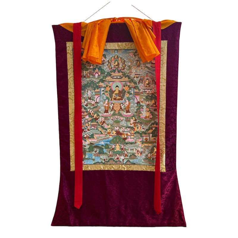 Buddha Shakyamuni Thangka – Buddhas Lebensreise -Handgemalt, aus Nepal