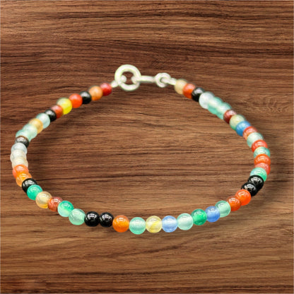 7 Chakra Armband 925 Silber - Bunte Edelsteine 4mm 18 cm