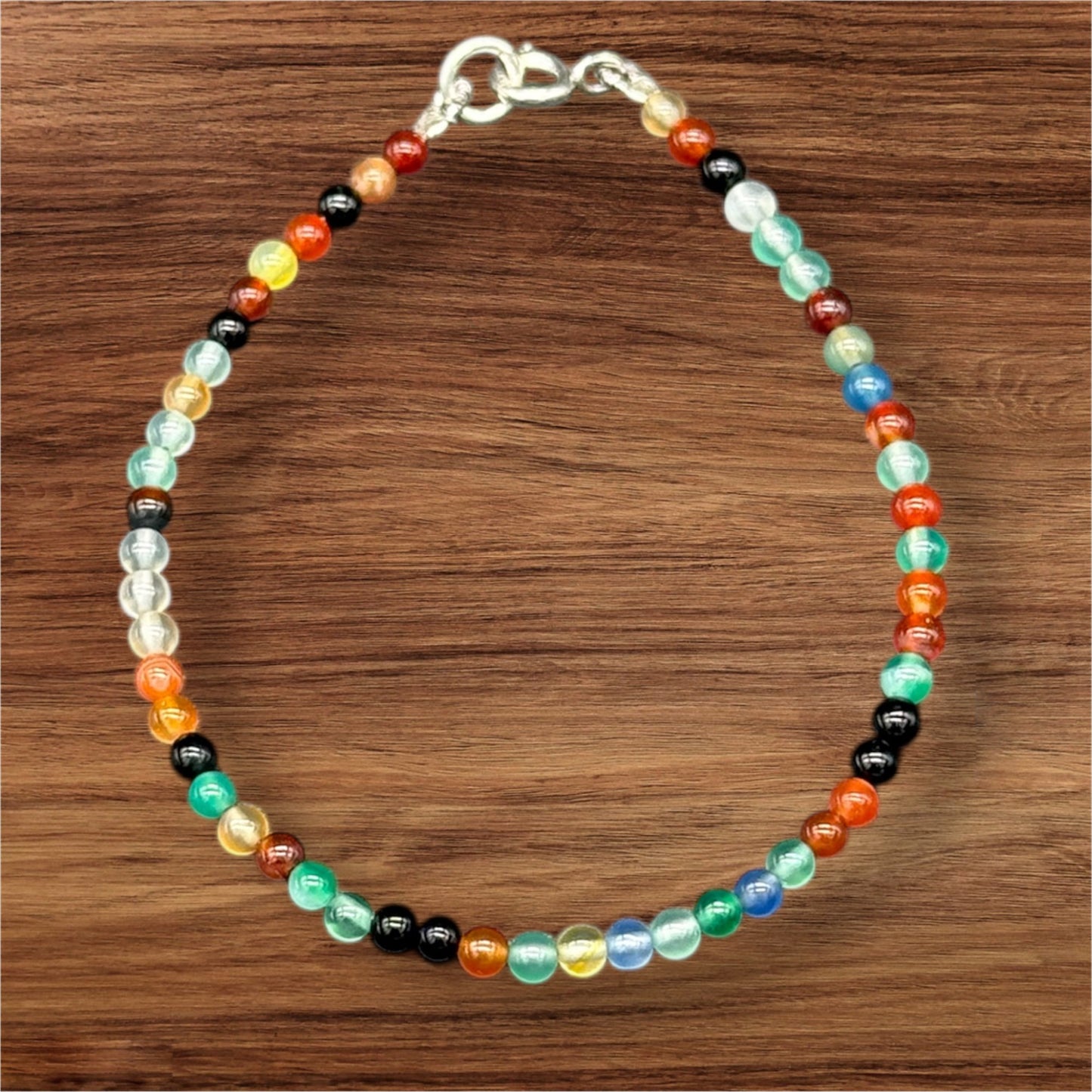 7 Chakra Armband 925 Silber - Bunte Edelsteine 4mm 18 cm