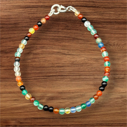 7 Chakra Armband 925 Silber - Bunte Edelsteine 4mm 18 cm