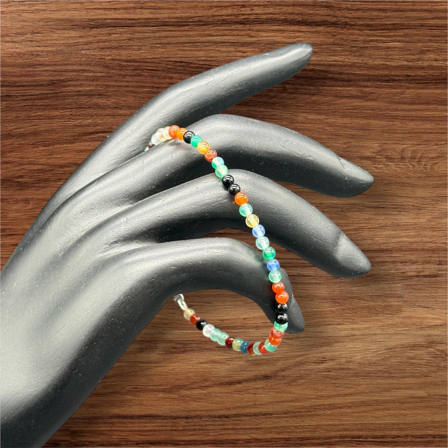 7 Chakra Armband 925 Silber - Bunte Edelsteine 4mm 18 cm