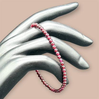 Garnet Bracelet 925 Sterling Silver - Red Gemstones 4mm 18cm