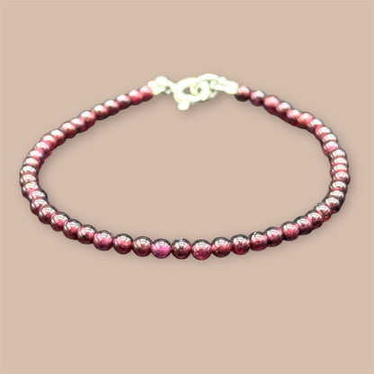 Garnet Bracelet 925 Sterling Silver - Red Gemstones 4mm 18cm